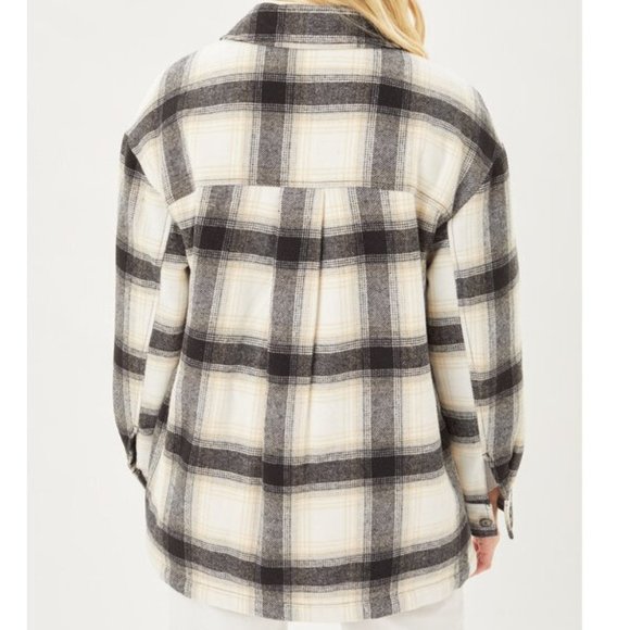 Sherpa Lined Plaid Flannel Shirt Jacket Shacket - Picture 6 of 9